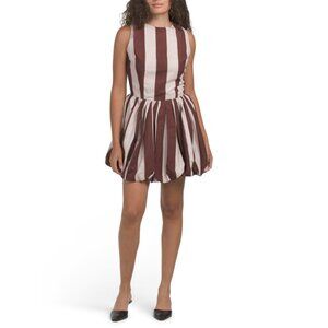 US TOGETHER Brown Multi Bubble Skirt Striped Mini Dress